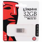 Флеш-диск 32GB KINGSTON DataTraveler Micro USB 3.1, металл. корпус, серебристый, DTMC3/32GB