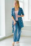 Комплект комбинированный халат+топ+брюки - FLORET | розовый с синим