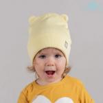Двухслойная шапка с подворотом мишка с маленькой звездочкой, лапша желтый