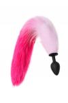 Анальная втулка с бело-розовым хвостом POPO Pleasure by TOYFA, M, силикон, черная, 45 см, O 2,5 см