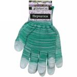 Перчатки нейлоновые с ПВХ покрытием обливка пальцев и точкой "Меланж" зеленые 8 р-р ДоброСад