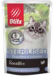 Blitz пауч для кошек стерилизованных Индейка с клюквой кусочки в соусе 85г Sensitive Блиц