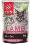 Blitz пауч для кошек Ягненок с индейкой кусочки в желе 85г Sensitive Блиц