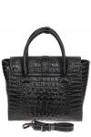 Женская кожаная сумка с фактурой крокодила и подвеской, цвет чёрный