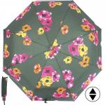 Зонт женский RST-3738,  R=56см,  суперавт;  8спиц-сталь+fiber,  3слож,  полиэстер,  зеленый  (цветы)  227320