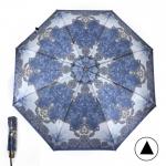 Зонт женский ТриСлона-882/L 3882 D,  R=55 см,  полуавт   8 спиц,  3 слож,  сатин,  синий  (узор)  235305