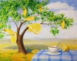 Чай с лимоном под деревом
