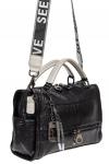 Женская сумка из фактурной искусственной кожи с подвесками, цвет чёрный с серебристым