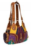 Мягкая женская сумка хобо со стразами, цвет фиолетовый с жёлтым и рыжим