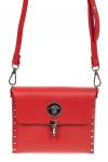Женская каркасная сумочка из натуральной кожи с металлическим декором, цвет красный