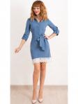 00438 Платье-рубашка голубая с французским кружевом