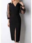 00823 Платье черное с рукавами из гипюра