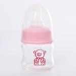 Бутылочка для кормления, стекло., 60 мл., «Мишка малыш»,цвет розовый