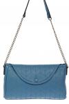 Женская сумка багет из натуральной кожи с геометрической прострочкой, цвет голубой