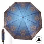 Зонт женский ТриСлона-882/L 3882 D,  R=55 см,  полуавт   8 спиц,  3 слож,  сатин,  синий/коричн  (узор)  235300