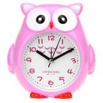 Часы-будильник "Сова" 14,5х14,5х4,5 см, циферблат белый с деколью, пластм. розовый (Китай)