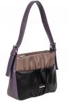 Женская сумка из мягкой искусственной кожи, цвет серая пудра с чёрным и фиолетовым