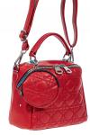 Стёганая женская сумка из экокожи с круглой косметичкой, цвет красный
