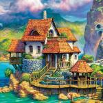 Алмазная мозаика Красивый дом у моря, 20х20 см, 28 цв, полн. заполнение, с подр.