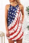Ассиметричное платье-майка с вырезом халтер и красочным принтом американского флага