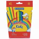 Фломастеры 12 ЦВЕТОВ CENTROPEN "Rainbow Kids", трехгранные, смываемые, картон. упаковка, 7550/12KK
