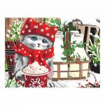 Картина по номерам А3, ОСТРОВ СОКРОВИЩ "Рождественский кот", акрил.краски, картон, 2 кисти, 663258