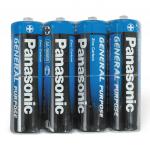 Батарейки КОМПЛЕКТ 4 шт, PANASONIC AA R6 (316), солевые, пальчиковые, в пленке, 1.5В