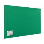 Папка-конверт с кнопкой BRAUBERG, А4, до 100 л, непрозрачная, зеленая, СВЕРХПРОЧНАЯ 0,2 мм, 221363