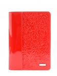 Обложка паспорт PAGE RED кожа лак красный тиснение розы