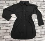 Рубашка удлиненная сзади с кармашками черная OP37
