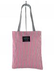 Летняя женская сумка-шоппер из текстиля в полоску, цвет красный с белым