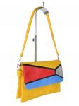 Женская сумка-мессенджер из экокожи с разноцветными вставками, жёлто-оранжевый цвет