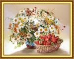 Букет ромашек с полевыми цветами и клубника