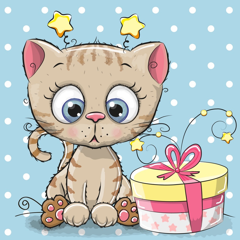 Мультяшный кот с подарками