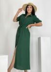 Длинное платье сингапур на пуговках без карманов зеленое RH122