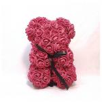 Мишка из роз с бантом 25см с подарочной коробкой бордовый фоамиран SH 910015
