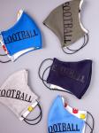 Маска двухслойная с карманом из трикотажного полотна профилактическая, футбол, темно-голубой