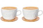 Чашка для капучино и кофе латте 500 мл 14*11,2*8 см "Птички на ветке" + дерев. подставка (2 шт.)