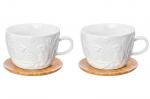 Чашка для капучино и кофе латте 500 мл 14*11,2*8 см "Птички на ветке" + дерев. подставка (2 шт.)