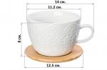 Чашка для капучино и кофе латте 500 мл 14*11,2*8 см "Кружево" + дерев. подставка (2 шт.)