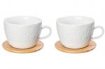 Чашка для капучино и кофе латте 500 мл 14*11,2*8 см "Кружево" + дерев. подставка (2 шт.)