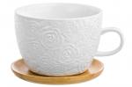 Чашка для капучино и кофе латте 500 мл 14,5*12,8*9 см "Розы" + дер. подставка
