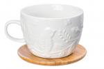 Чашка для капучино и кофе латте 500 мл 14*11,2*8 см "Птички на ветке" + дер. подставка
