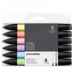 Набор художественных маркеров двухсторонних Winsor&Newton Pro, пулевидный/скошенный, 2мм/7мм, 6 цв., пастельные оттенки, 290113