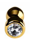 Анальная втулка Metal by TOYFA, металл, золотистая, с кристаллом цвета алмаз, 9,5 см, O 3,5 см, 130