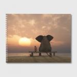 Альбом для рисования "Слон с собакой на лавке, закат"