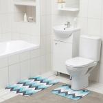 Набор ковриков для ванны и туалета Доляна «Волна», 2 шт: 50?80, 40?50 см, цвет голубой
