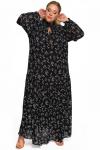 Платье шифоновое, длинное, со стоечкой и рукавом "фонарик", принт цветочный на черном