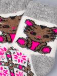 Носки шерстяные детские, розовые снежинки, котик, светло-серый