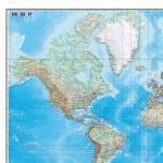 Карта настенная "Мир. Обзорная карта. Физ. с границами", М-1:15млн, размер 192*140см,ламинир.
